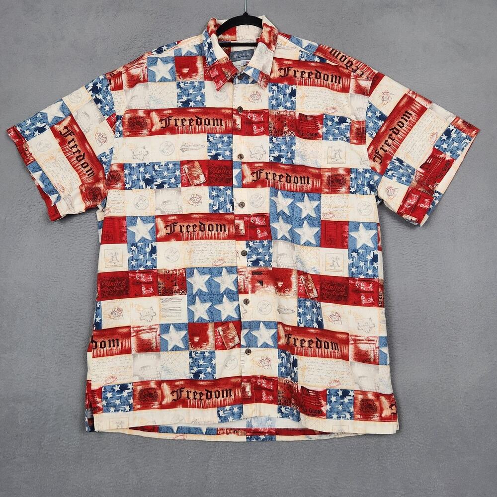 High Seas Trading Co Shirt Mens 2XL Patriotic Flag Short Sleeve Button Up USA